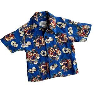 Avanti Silk Hawaiian Tropical Short Sleeve Button Down Shirt - Blue - Small